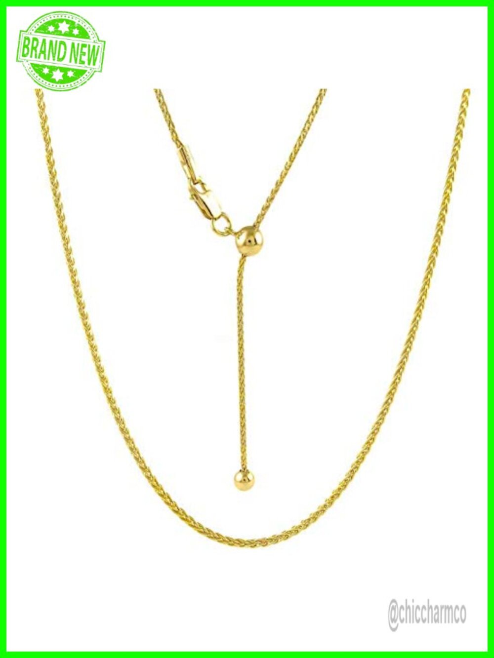 925 Sterling Silver Adjustable Wheat Chain Necklace Bolo Slider 24 Inches